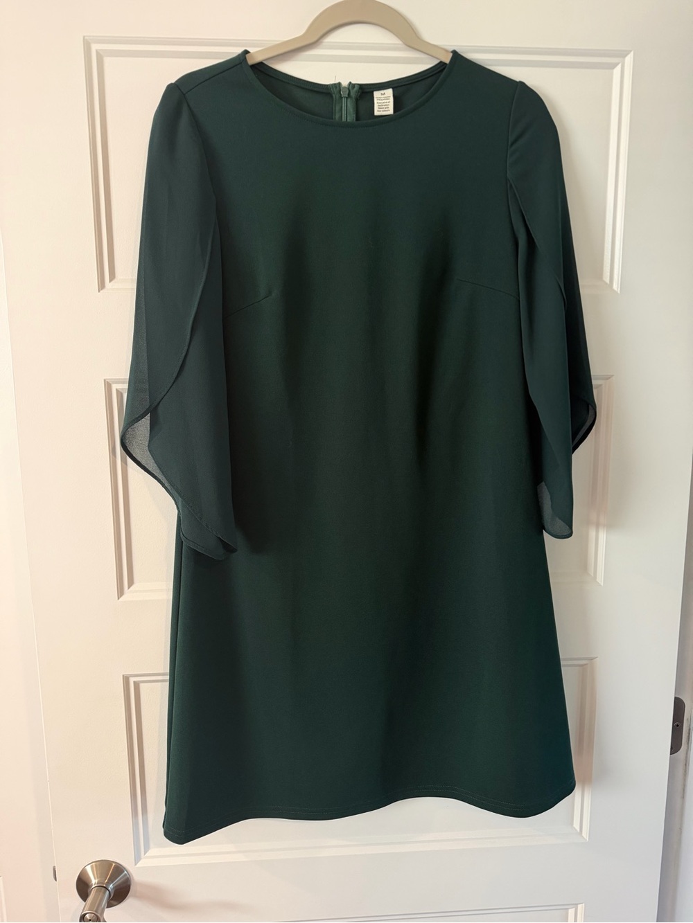 Dark Green Women's Shift Dress with Sheer Cape Sleeves